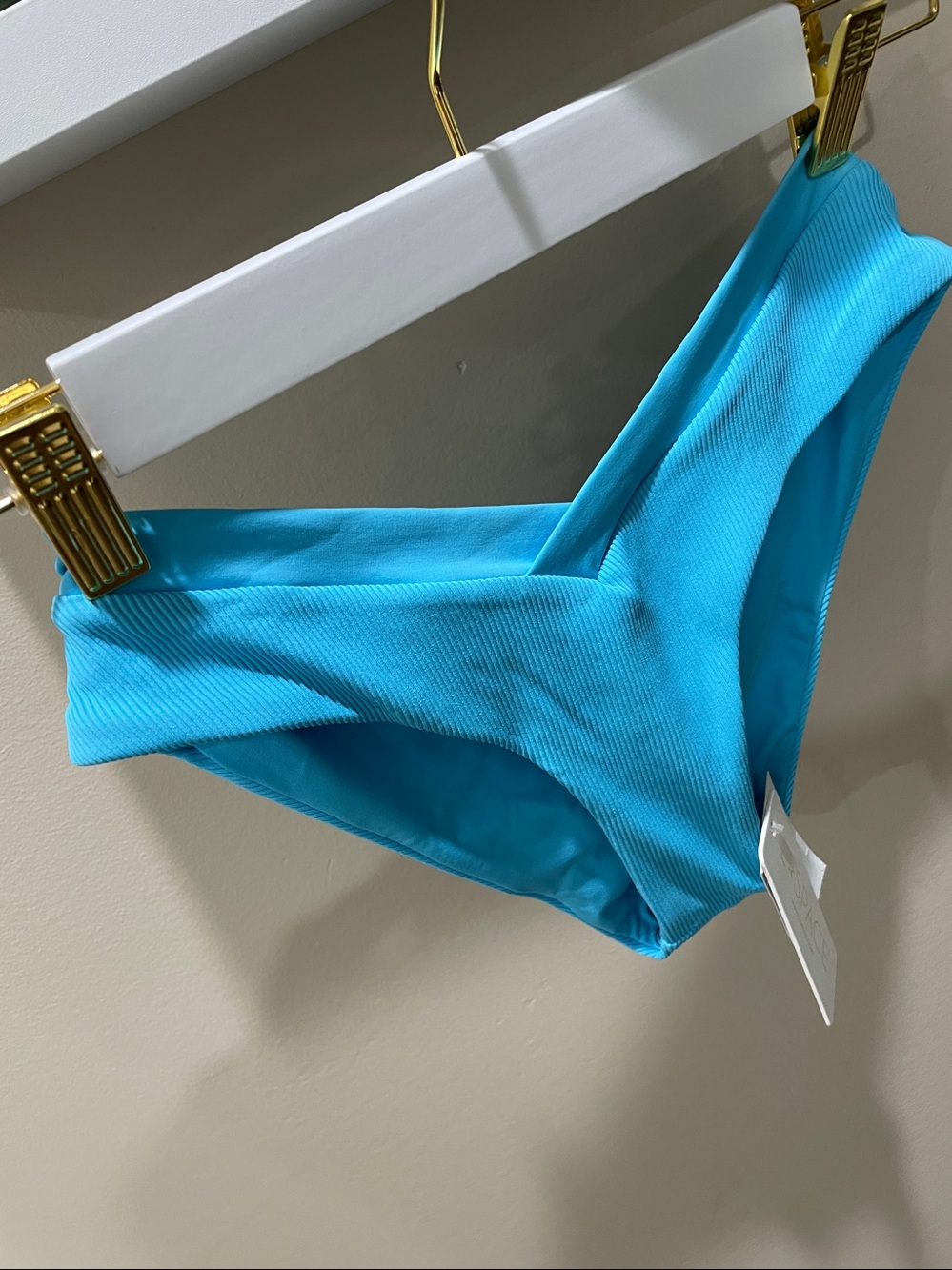 NWT S L* Space turquoise V low rise bikini cheeky ribbed PRATT swim bottoms blue
